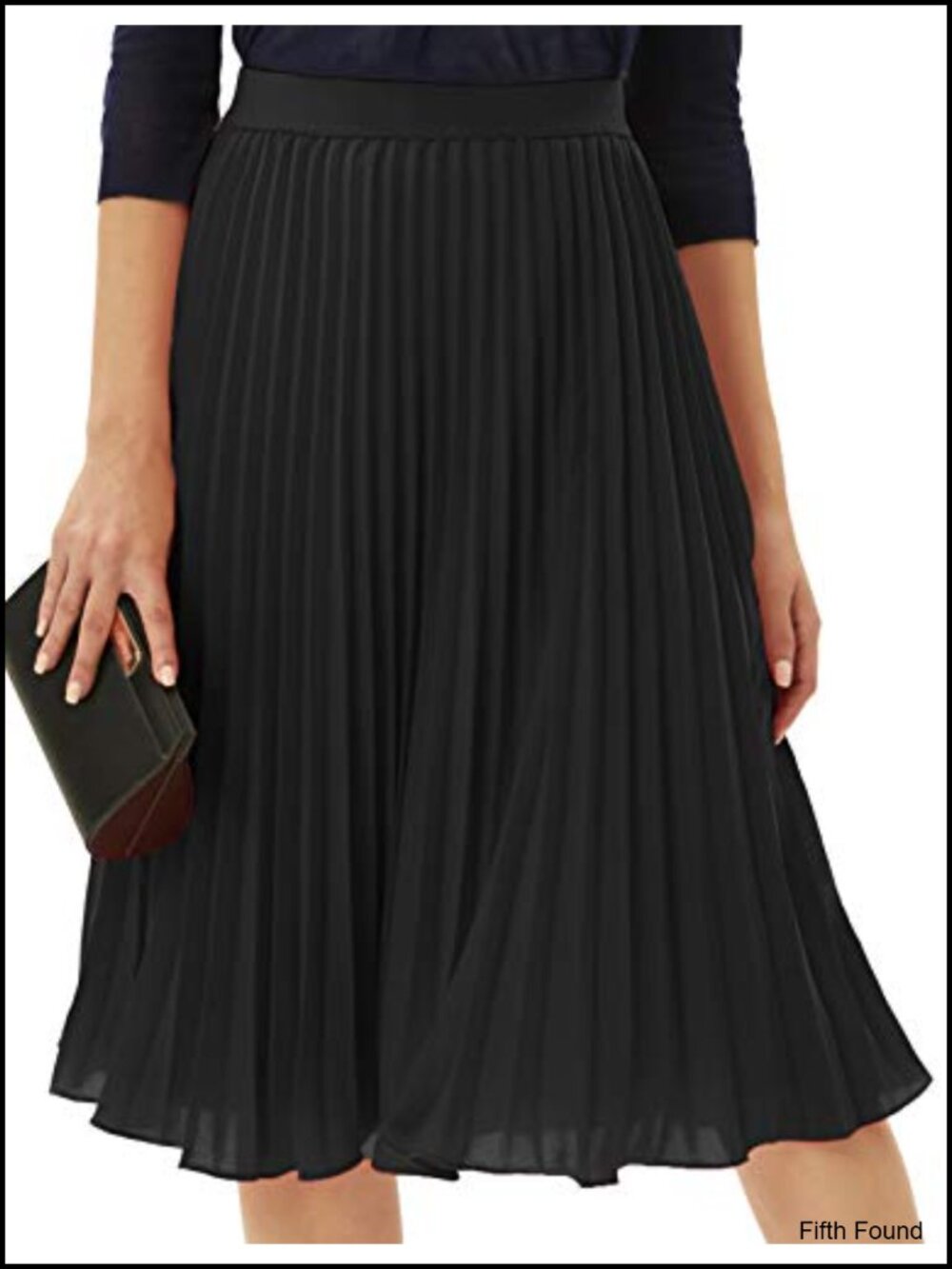 A-Line Pleated Midi Skirt Chiffon Elastic Waist Casual Office